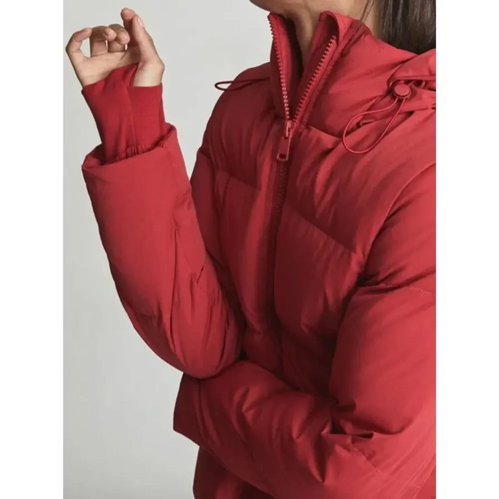 REISS Thea Short Puffer Jacket NEW Size S Red Quilted Hoodie $565 Coat Winter - Picture 12 of 16